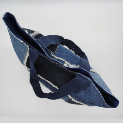 Upcycled Handcrafted Denim Jeans Blue Patched Tote Bag